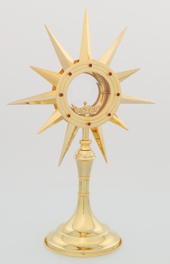 Monstrancja mosiężna, dekoracyjne kamienie - 44 cm (S18) - MONSTRANCJE - Nowość