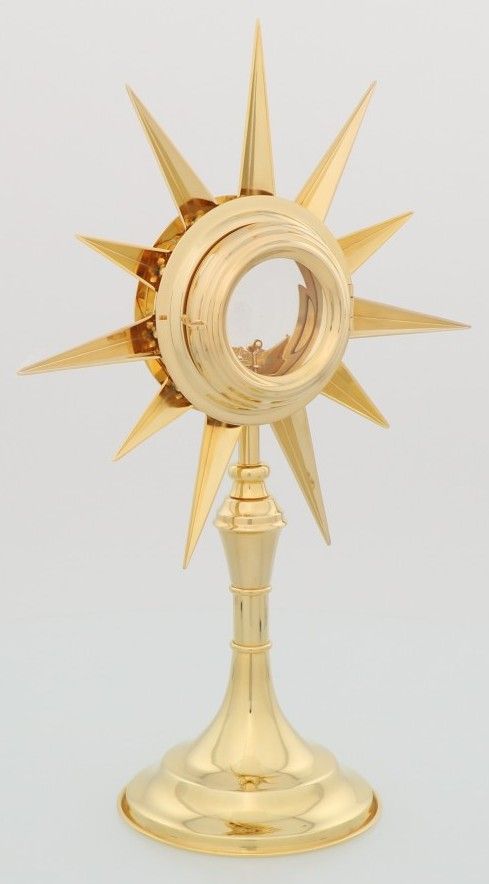 Monstrancja mosiężna, dekoracyjne kamienie - 44 cm (S18) - MONSTRANCJE - zdjęcie 2 - Monstrancja mosiężna, dekoracyjne kamienie - 44 cm (S18)