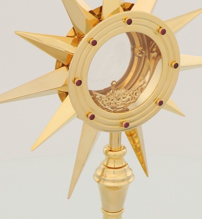 Monstrancja mosiężna, dekoracyjne kamienie - 44 cm (S18) - MONSTRANCJE - zdjęcie 3 - Monstrancja mosiężna, dekoracyjne kamienie - 44 cm (S18)