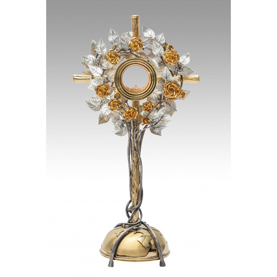 Monstrancja złocona w kształcie krzewu róży - 70 cm (S038) - MONSTRANCJE - Nowość