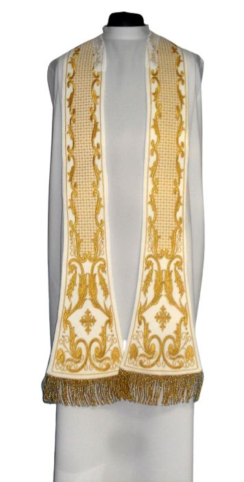 Ornat rzymski biały haftowany motyw eucharystyczny, aksamit (73) - Ornaty rzymskie - zdjęcie 3 - Ornat rzymski biały haftowany motyw eucharystyczny, aksamit (73)