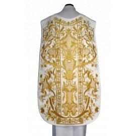 Ornat rzymski biały haftowany motyw eucharystyczny, aksamit (73) - Ornaty rzymskie