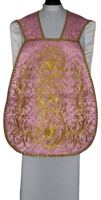 Ornat rzymski różowy haftowany IHS (69) - Ornaty rzymskie - zdjęcie 2 - Ornat rzymski różowy haftowany IHS (69)