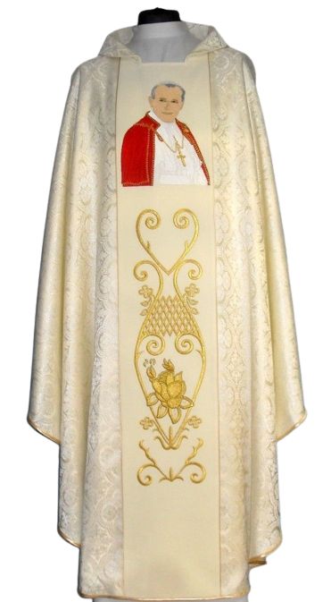 Ornat z wizerunkiem Jana Pawła II - materiał kremowa rozeta - Ornaty z wizerunkiem świętych - Nowość