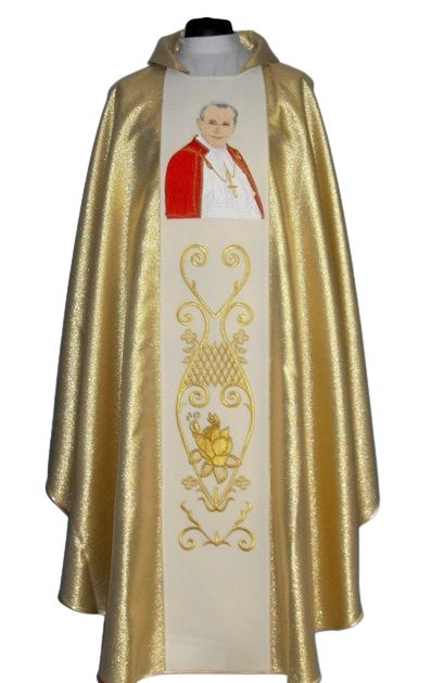 Ornat z wizerunkiem Jana Pawła II - materiał złoty - Ornaty z wizerunkiem świętych - Nowość