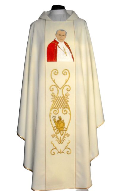 Ornat z wizerunkiem Jana Pawła II - materiał gładki - Ornaty z wizerunkiem świętych - Nowość