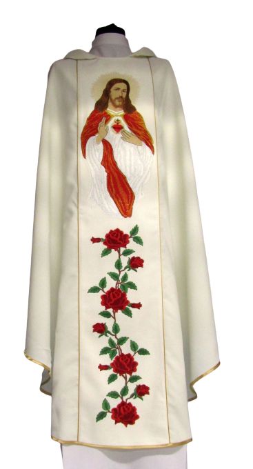 Ornat haftowany Serce Pana Jezusa - materiał gładki - Ornaty z Jezusem - Nowość