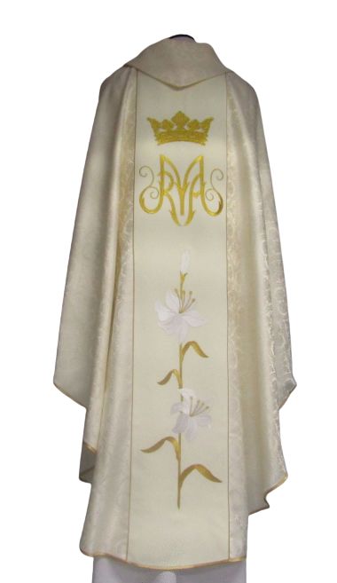 Ornat haftowany rozeta, pas ecru - MB Różańcowa - Ornaty Maryjne - zdjęcie 2 - Ornat haftowany, pas ecru - MB Różańcowa