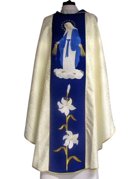 Ornat haftowany, pas granatowy - MB Różańcowa - Ornaty Maryjne - Nowość