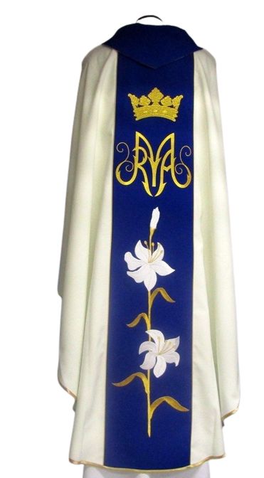 Ornat haftowany, pas granatowy - MB Różańcowa - Ornaty Maryjne - zdjęcie 3 - Ornat haftowany, pas granatowy - MB Różańcowa