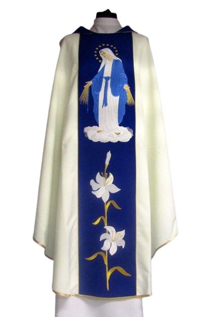 Ornat haftowany, pas granatowy - MB Różańcowa - Ornaty Maryjne - zdjęcie 2 - Ornat haftowany, pas granatowy - MB Różańcowa