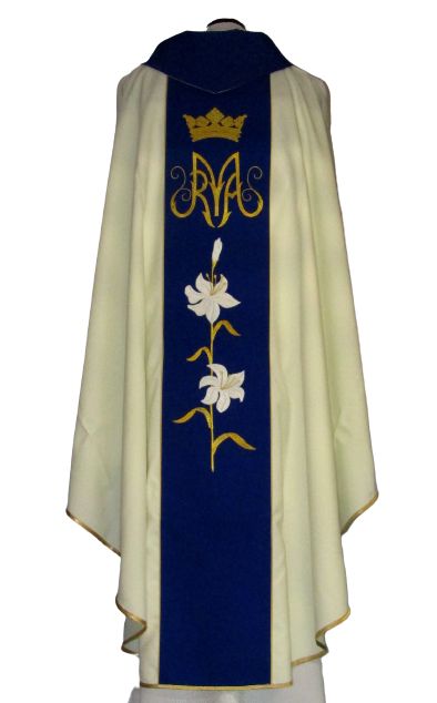 Ornat ecru haftowany - MB Wspomożycielka Wiernych - Ornaty Maryjne - zdjęcie 2 - Ornat ecru haftowany - MB Wspomożycielka Wiernych