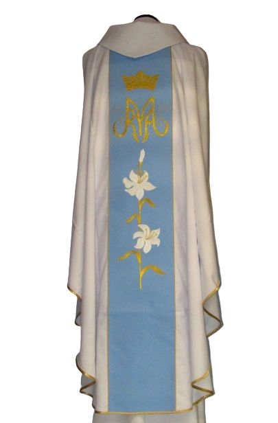 Ornat biały haftowany - MB Wspomożycielka Wiernych - Ornaty Maryjne - zdjęcie 2 - Ornat biały haftowany - MB Wspomożycielka Wiernych