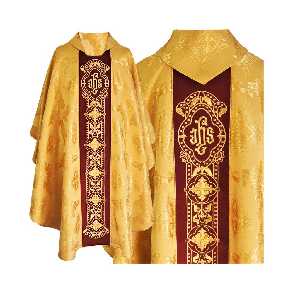 Ornat gotycki, materiał żakard, złoty miodowy (63) - ORNATY - Ornat gotycki, materiał żakard, złoty miodowy (63)