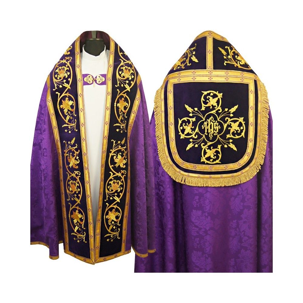 Kapa rzymska haftowana, fioletowa z dodatkami złotymi (90) - WELONY HAFTOWANE - Nowość