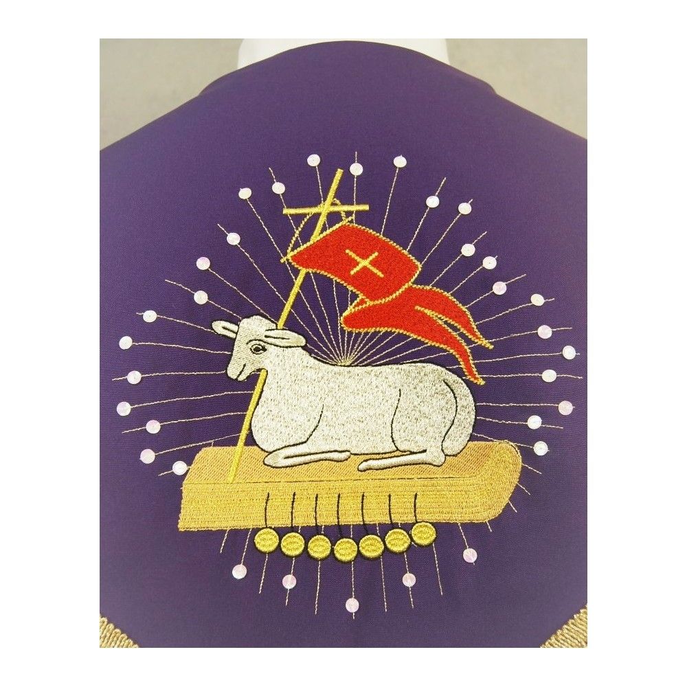 Kapa gotycka haftowana, fioletowa z dodatkami złotymi (91) - KAPY LITURGICZNE - zdjęcie 3 - Kapa gotycka haftowana, fioletowa z dodatkami złotymi (91)