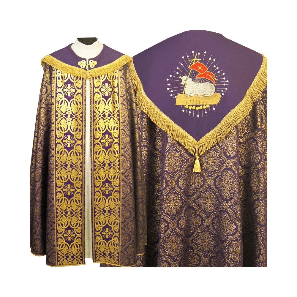 Kapa gotycka haftowana, fioletowa z dodatkami złotymi (91) - KAPY LITURGICZNE - Nowość