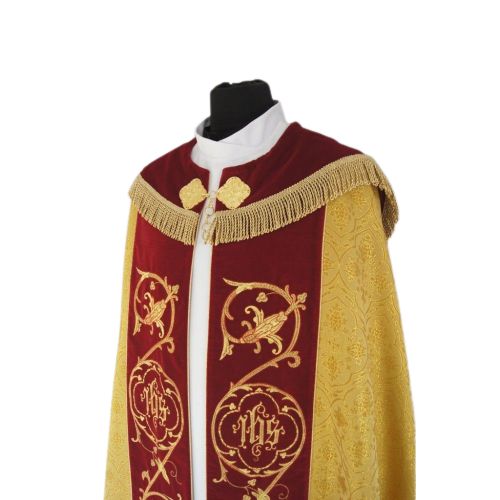 Kapa  złota wzór gotycki - tkanina żakard, aksamitne pasy (18) - KAPY LITURGICZNE - zdjęcie 5 - Kapa  czerwona wzór gotycki - tkanina żakard, aksamitne pasy (18)