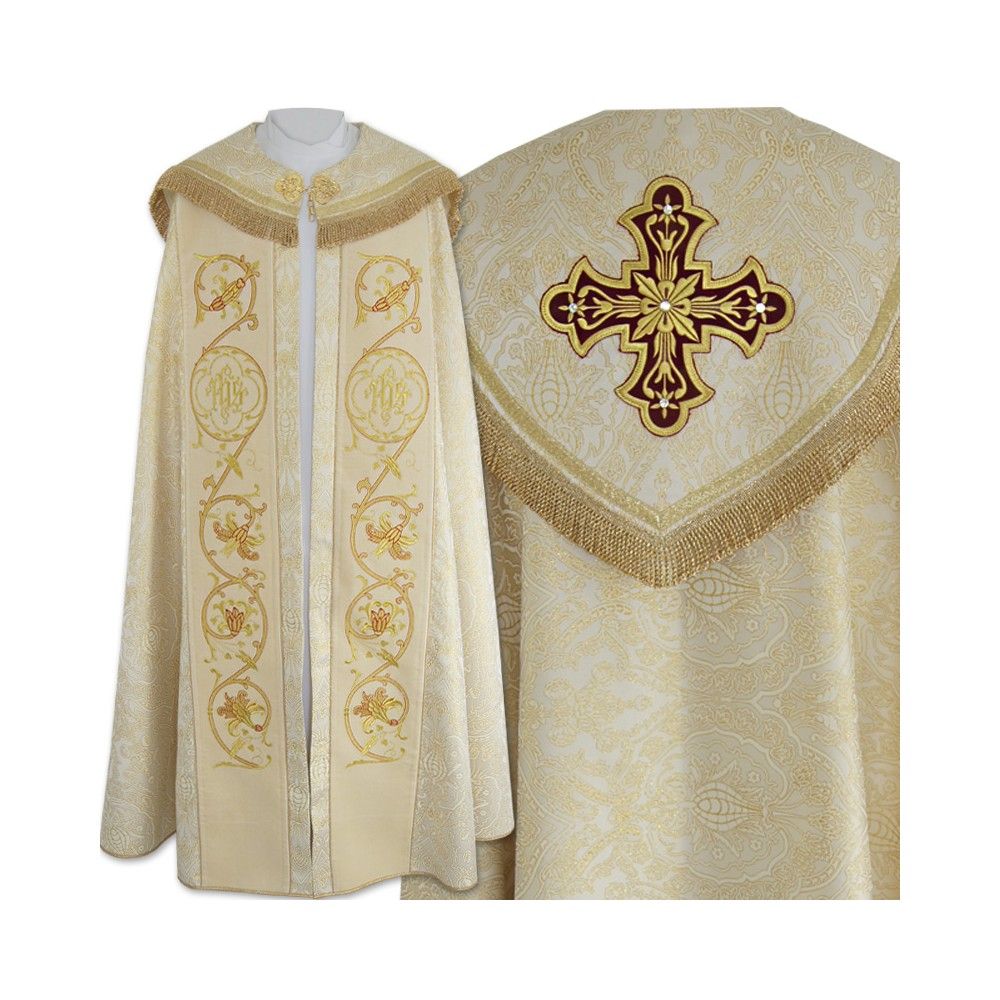 Kapa ecru wzór gotycki - tkanina żakard (13) - KAPY LITURGICZNE - Nowość