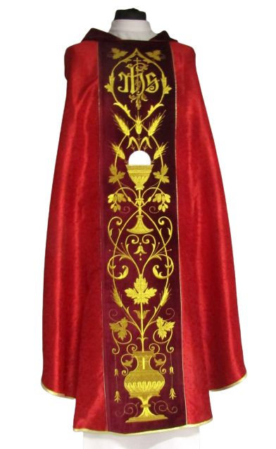 Ornat haftowany żakardowy, adamaszek - kielich (4) - Ornaty czerwone - Nowość