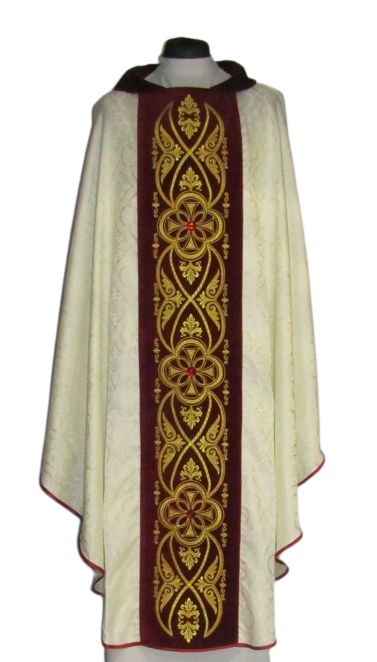 Ornat haftowany żakardowy, adamaszek - ornament (5) - Ornaty białe/ ecru - Nowość