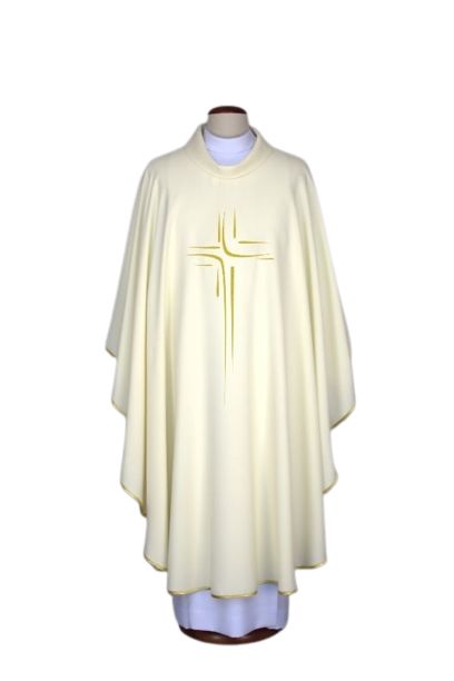 Ornat haftowany ecru -  krzyż (74) - ORNATY NA WIELKI POST - Nowość