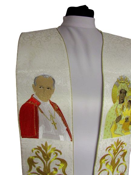 Stuła haftowana Jan Paweł II i Matka Boża Częstochowska - Z POSTACIAMI - zdjęcie 4 - Stuła haftowana Jan Paweł II i Matka Boża Częstochowska