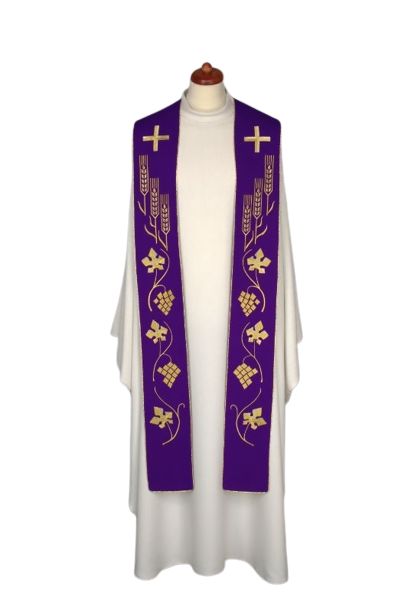 Stuła haftowana do koncelebry - kolory liturgiczne, bogaty haft (1) - KONCELEBRA - zdjęcie 2 - Stuła haftowana do koncelebry - kolory liturgiczne, bogaty haft (1)