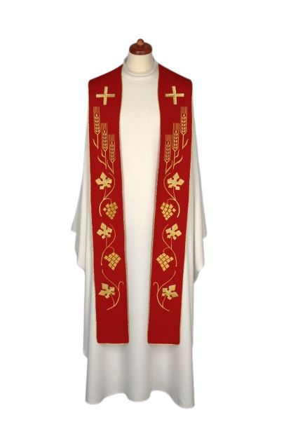 Stuła haftowana do koncelebry - kolory liturgiczne, bogaty haft (1) - KONCELEBRA - zdjęcie 4 - Stuła haftowana do koncelebry - kolory liturgiczne, bogaty haft (1)