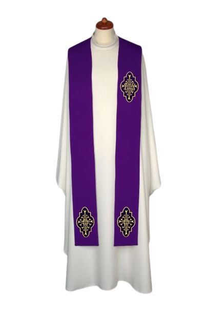 Stuła haftowana - aplikacje aksamitne (4) - EUCHARYSTYCZNE