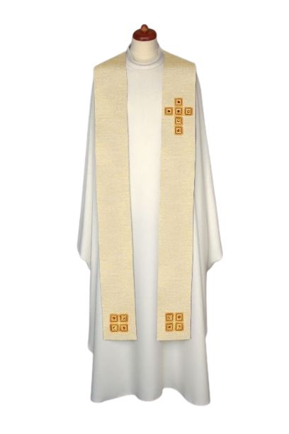 Stuła haftowana, zdobiona kamieniami - kolory liturgiczne (6) - EUCHARYSTYCZNE - zdjęcie 3 - Stuła haftowana, zdobiona kamieniami - kolory liturgiczne (6)