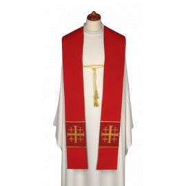 Stuła dwustronna złoto/czerwona z ozdobnym sznurkiem (23) - EUCHARYSTYCZNE