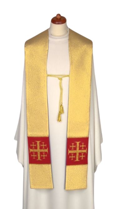 Stuła dwustronna złoto/czerwona z ozdobnym sznurkiem (23) - EUCHARYSTYCZNE - zdjęcie 2 - Stuła dwustronna złoto/czerwona z ozdobnym sznurkiem (23)