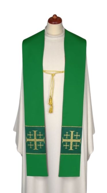 Stuła dwustronna złoto/zielona z ozdobnym sznurkiem (24) - EUCHARYSTYCZNE