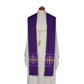 Stuła dwustronna złoto/fioletowa z ozdobnym sznurkiem (25) - EUCHARYSTYCZNE