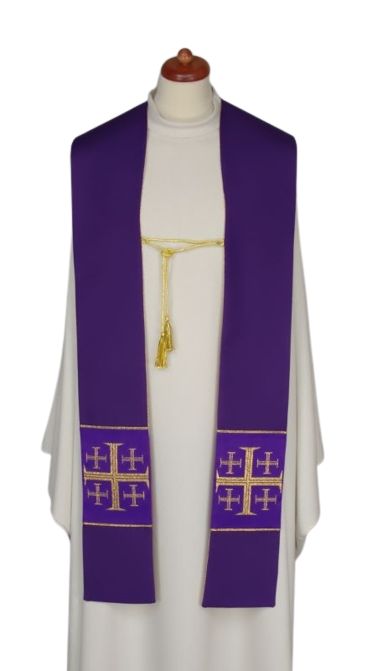 Stuła dwustronna złoto/fioletowa z ozdobnym sznurkiem (25) - EUCHARYSTYCZNE