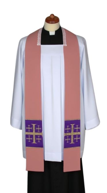 Stuła różowa do kazań, krótka, naszywane krzyże (2) - EUCHARYSTYCZNE - Nowość