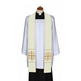 Stuła ecru do kazań, krótka, naszywane krzyże (3) - EUCHARYSTYCZNE