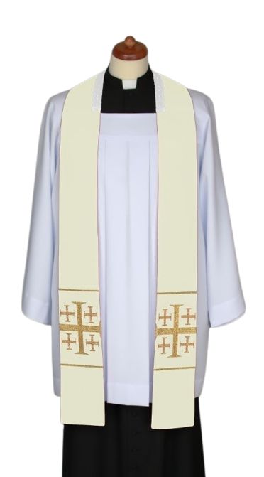 Stuła ecru do kazań, krótka, naszywane krzyże (3) - EUCHARYSTYCZNE - Nowość