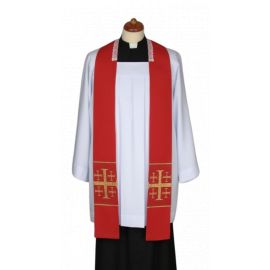 Stuła czerwona do kazań, krótka, naszywane krzyże (4) - EUCHARYSTYCZNE