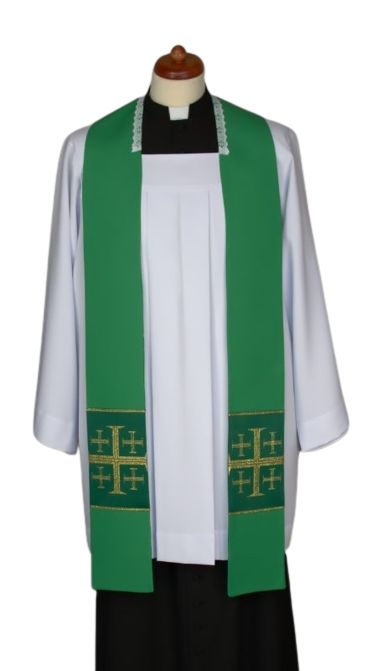 Stuła zielona do kazań, krótka, naszywane krzyże (5) - EUCHARYSTYCZNE - Nowość