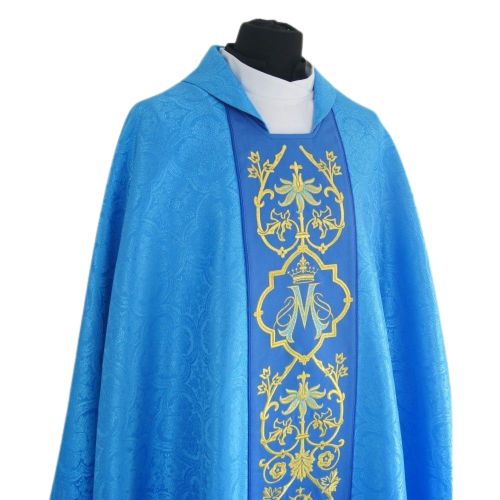 Ornat Maryjny gotycki, niebieski żakard - Ornaty Maryjne - zdjęcie 2 - Ornat Maryjny gotycki, niebieski żakard