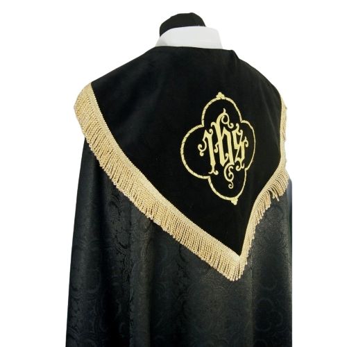 Kapa czarna haftowana IHS - aksamitne pasy (78) - KAPY LITURGICZNE - zdjęcie 2 - Kapa czarna haftowana IHS - aksamitne pasy (78)