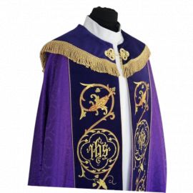 Kapa fioletowa haftowana IHS - aksamitne pasy (80) - KAPY LITURGICZNE - zdjęcie 4 - Kapa fioletowa haftowana IHS - aksamitne pasy (80)