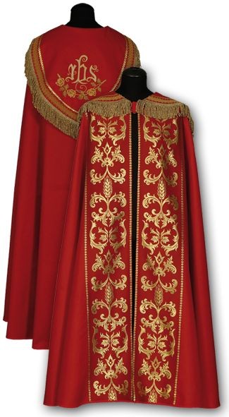 Kapa czerwona + złote pasy - KAPY LITURGICZNE - Nowość