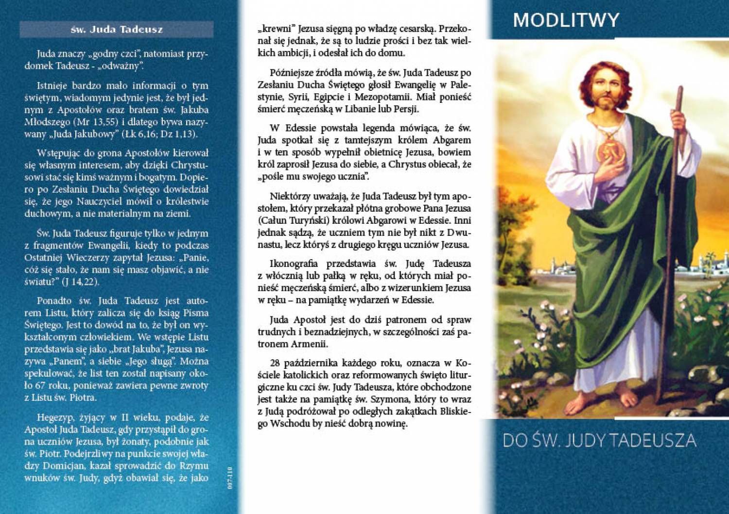 Litania i Modlitwy do Św. Judy Tadeusza - Folder religijny - Nowość