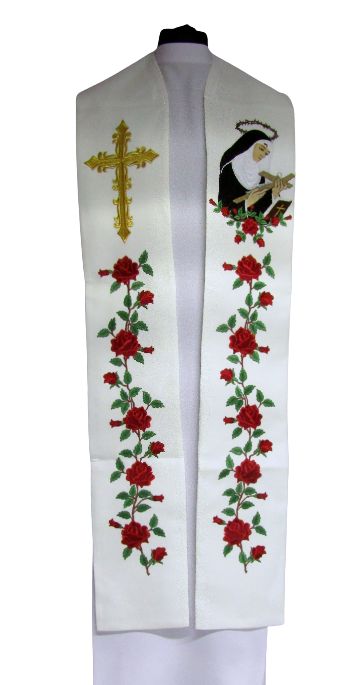 Stuła z wizerunkiem haftowanym Św. Rita - Z POSTACIAMI - Nowość