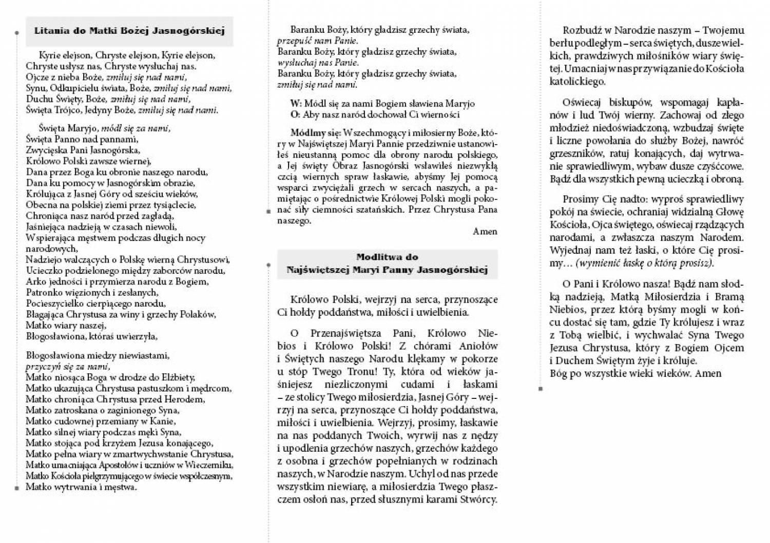 Modlitwy i Litania do Matki Bożej Częstochowskiej - Folder religijny - zdjęcie 2 - Modlitwy i Litania do Matki Bożej Częstochowskiej