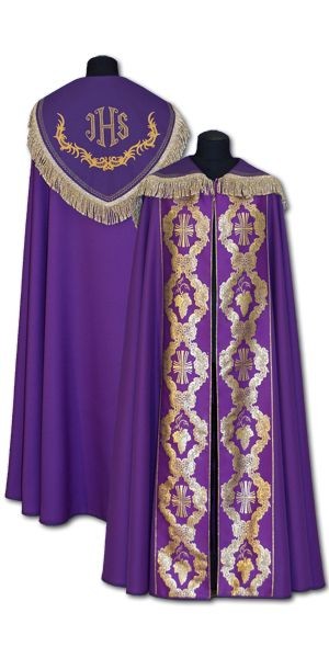 Kapa fioletowa IHS + złote dodatki - KAPY LITURGICZNE - Nowość