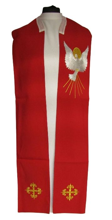 Stuła z Duchem Świętym - czerwona haftowana (1) - Z POSTACIAMI - Nowość